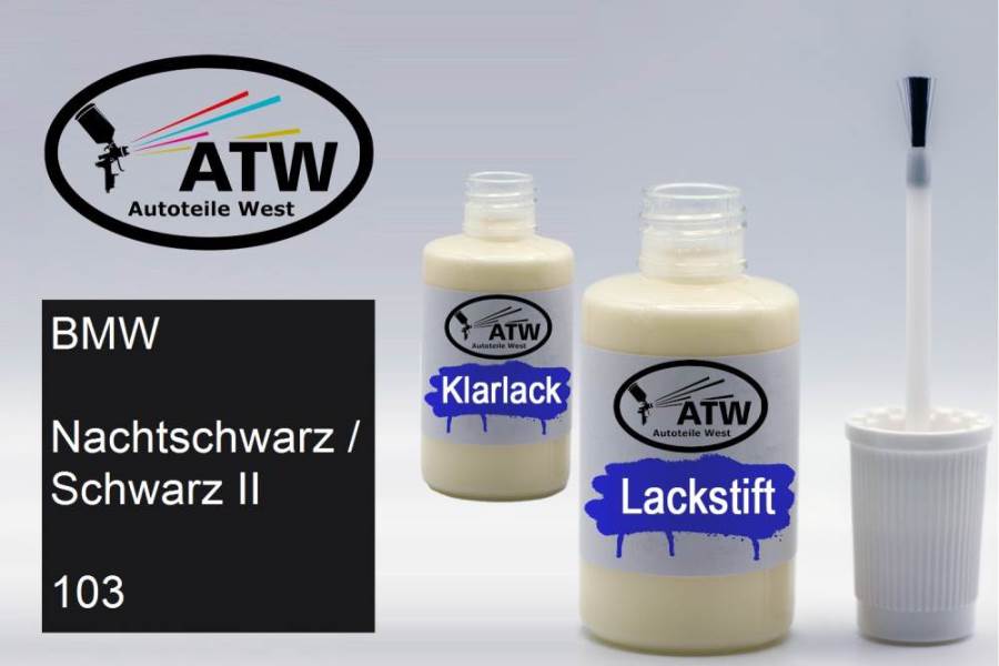 BMW, Nachtschwarz / Schwarz II, 103: 20ml Lackstift + 20ml Klarlack - Set, von ATW Autoteile West.